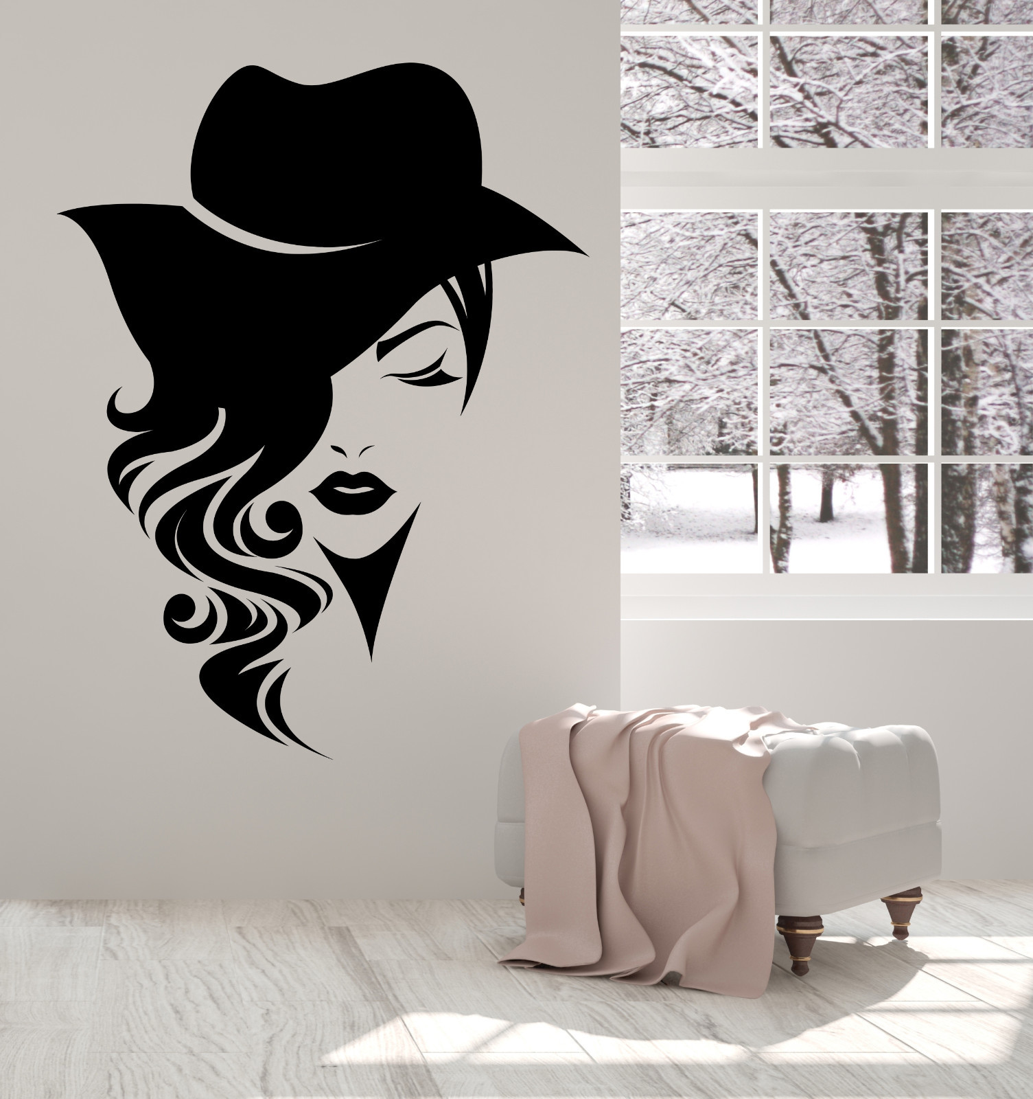Vinyl Decal Wall Sticker Logotype Women Face Long Hair with Hat (n969)