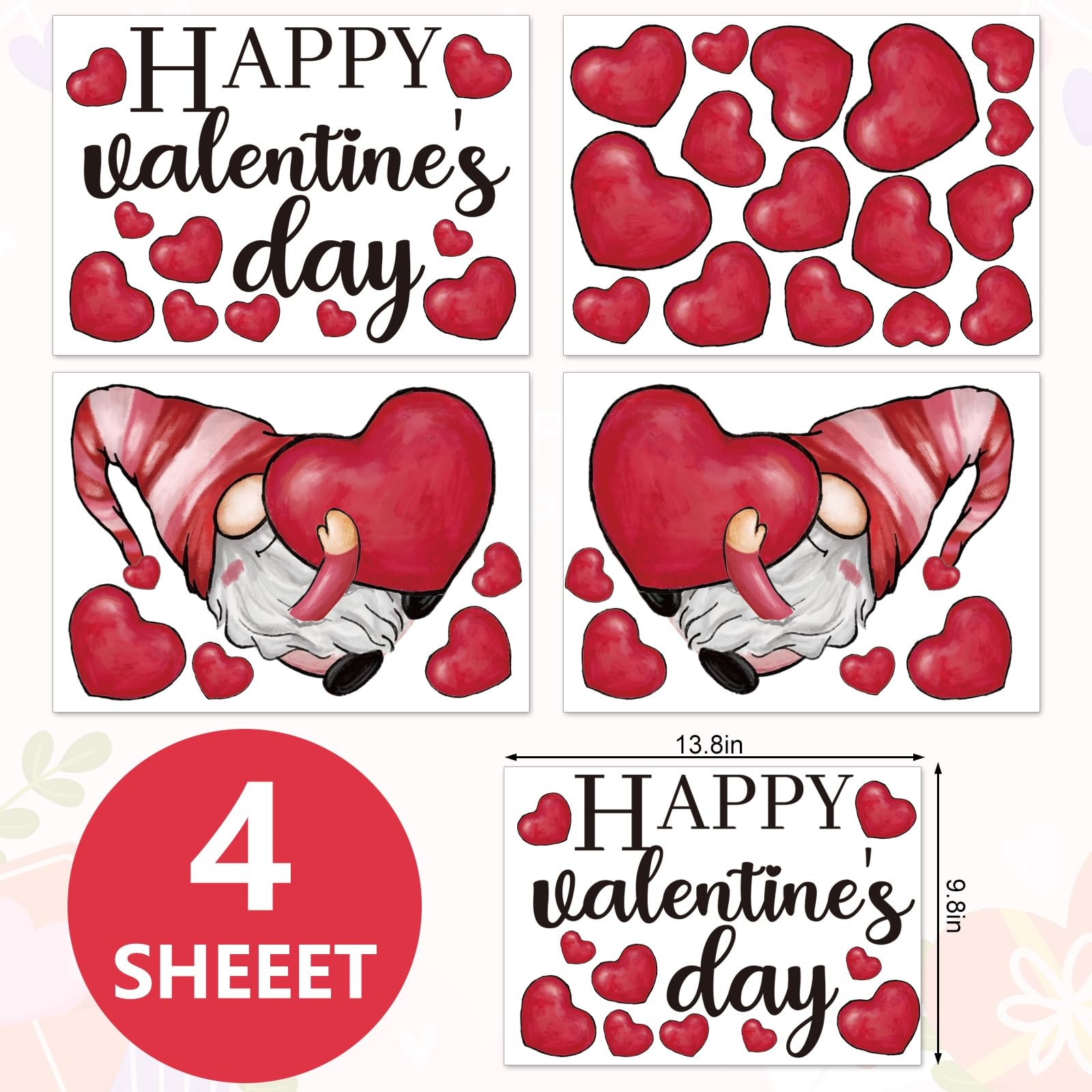 Happy Valentine’s Day Wall Stickers Gnome Love Heart Wall Decals Large Room Mur