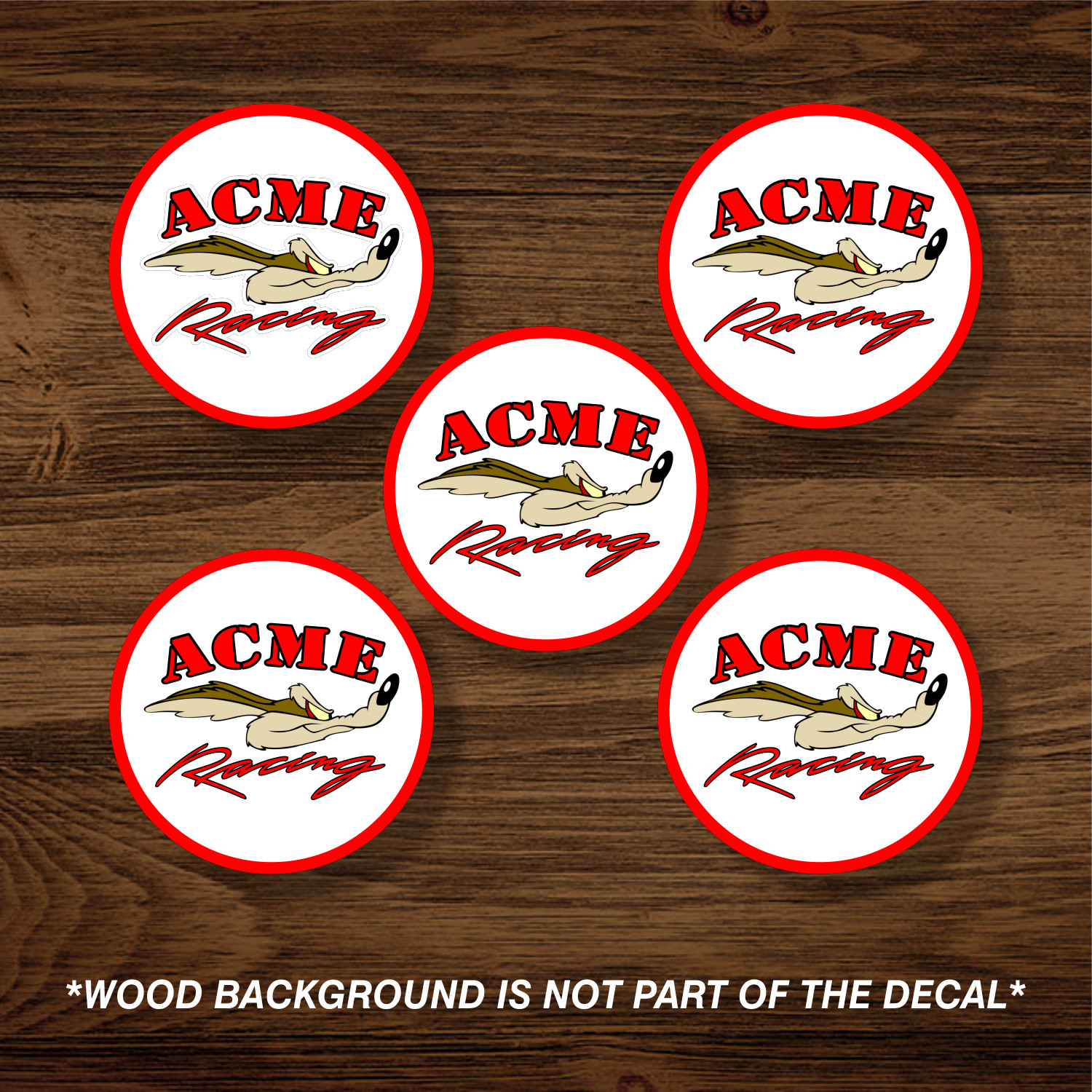 Wile E. Coyote ACME Racing Center Cap Overlay x5, Vinyl Decal Sticker