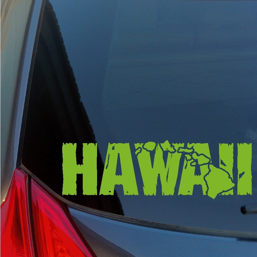Distressed Hawaii Hawaiian Islands sticker decal wood tiki Hana Poipu Haleiwa HI