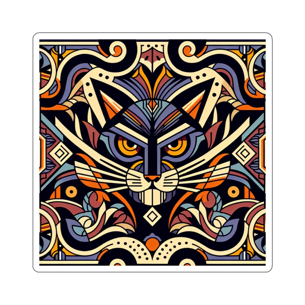 Sticker Art Deco Geometric Grumpy Cat Vintage Style 2×2″ 3×3″ 4×4″ 6×6″ Feline