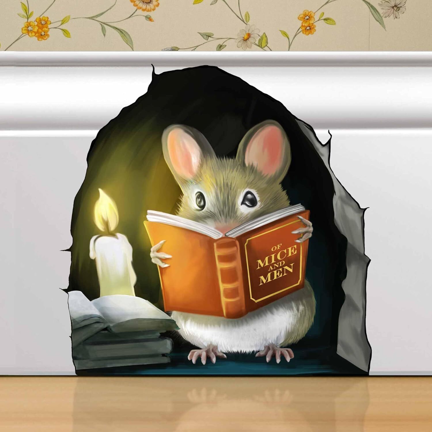 Mouse Reading Book, Wall Decor Sticker Decal, Kids Room, Classroom, Home, Bedroo