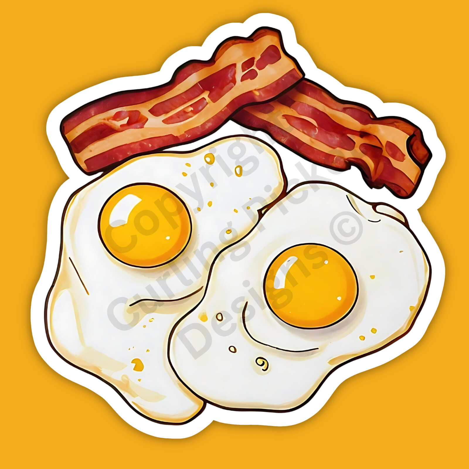 2 Eggs Over Easy and 2 Slices of Bacon Food Breakfast Delicious 3″ Vinyl Sticker