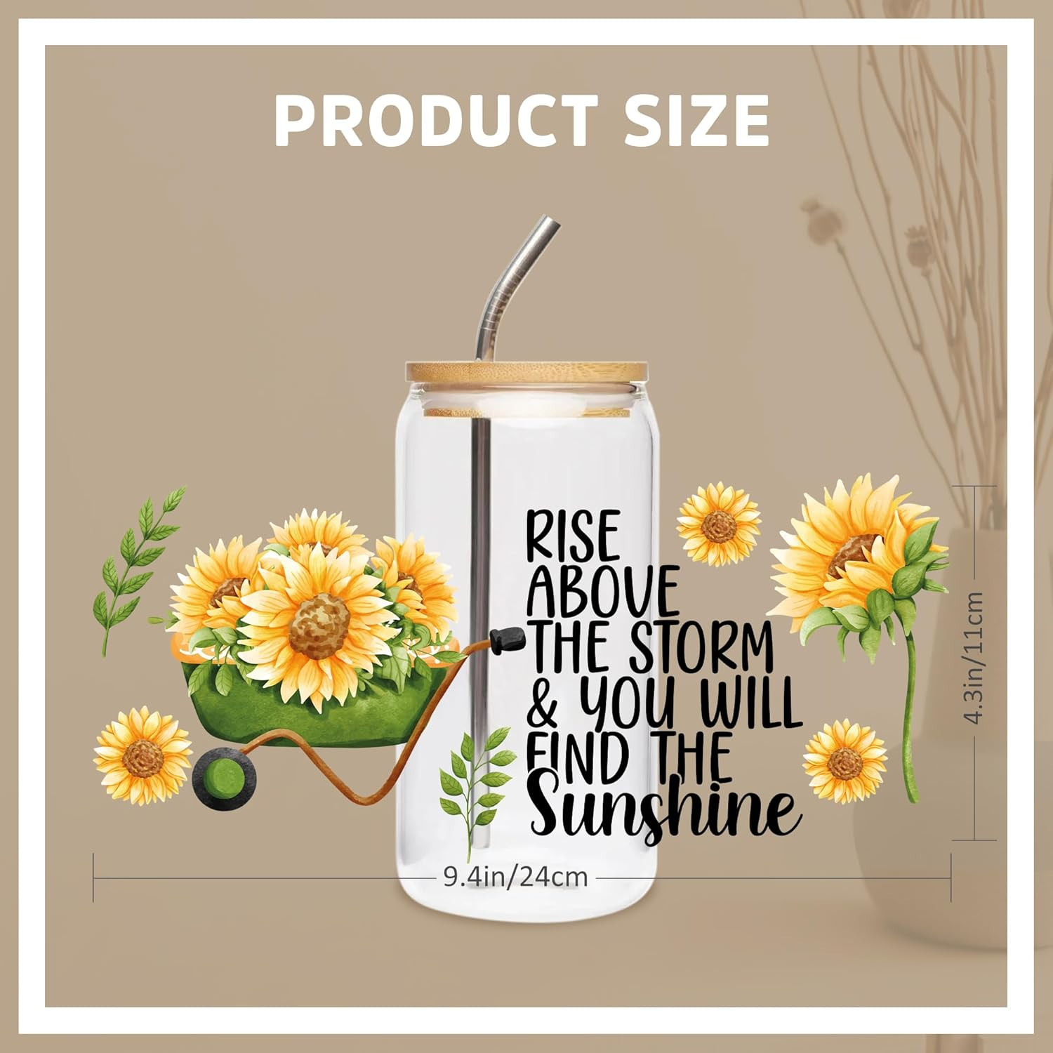 UV DTF Cup Wraps Sticker – 8 Sheets Sunflower UV DTF for 16 OZ Glass, Sunflower,