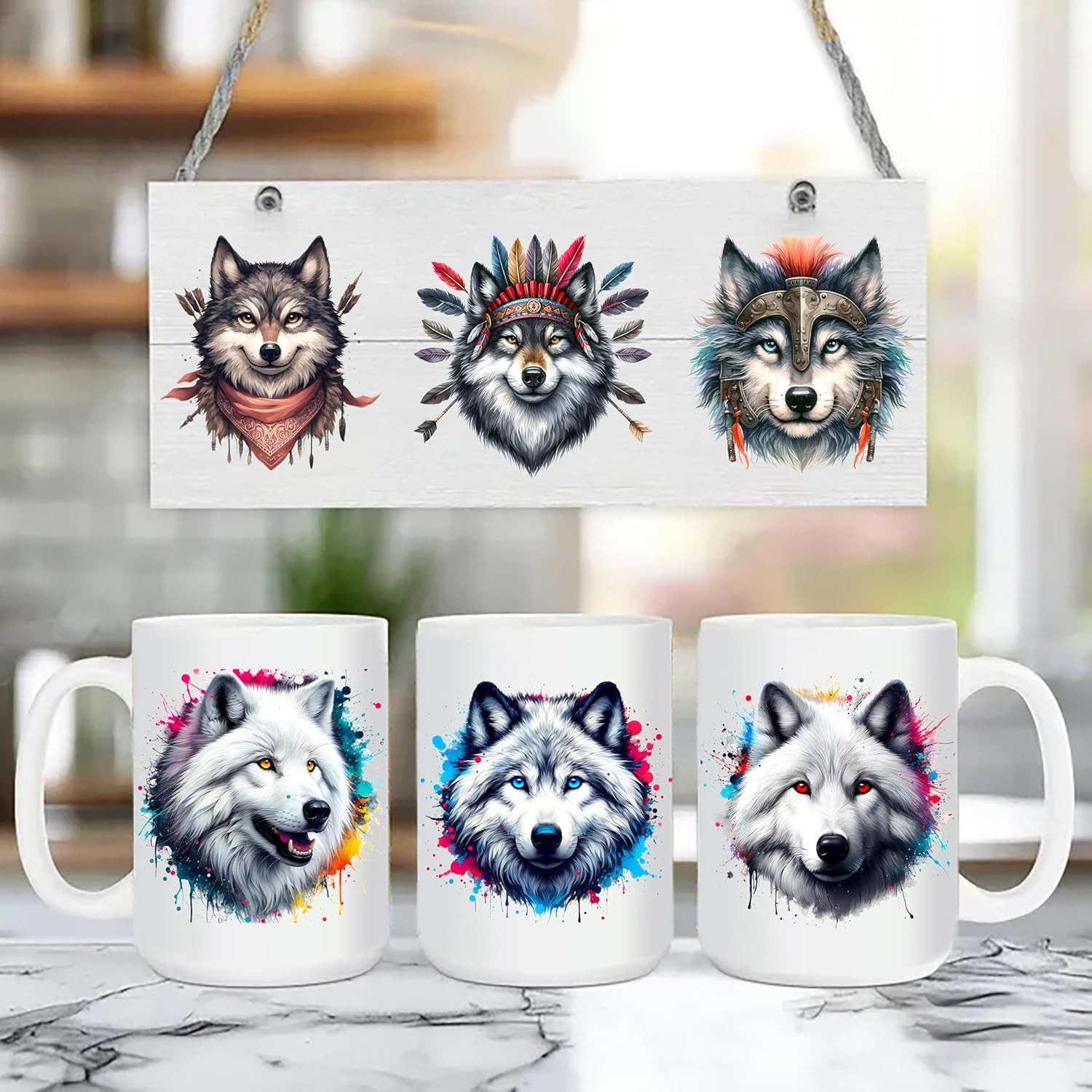 UV DTF Stickers – 12 Sheets Artic Wolf UV DTF Cup Wrap for Coffee Mugs Glass, DI