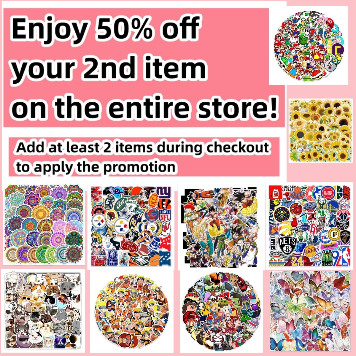 50 Pcs Stickers Cute Mermaid Luggage Skateboard Phone Laptop Bottle Window Car