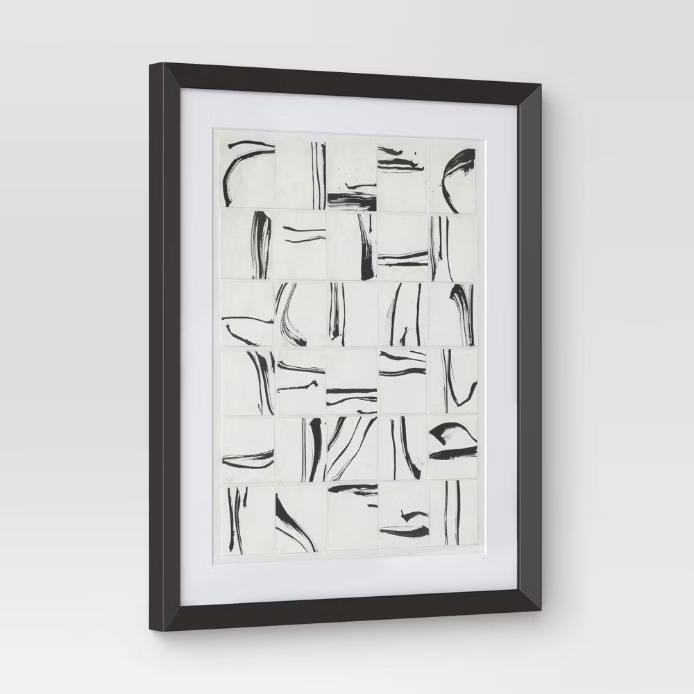 (Set of 2) 16″x20″ Patterned Lines Abstract Framed Arts Black – Threshold