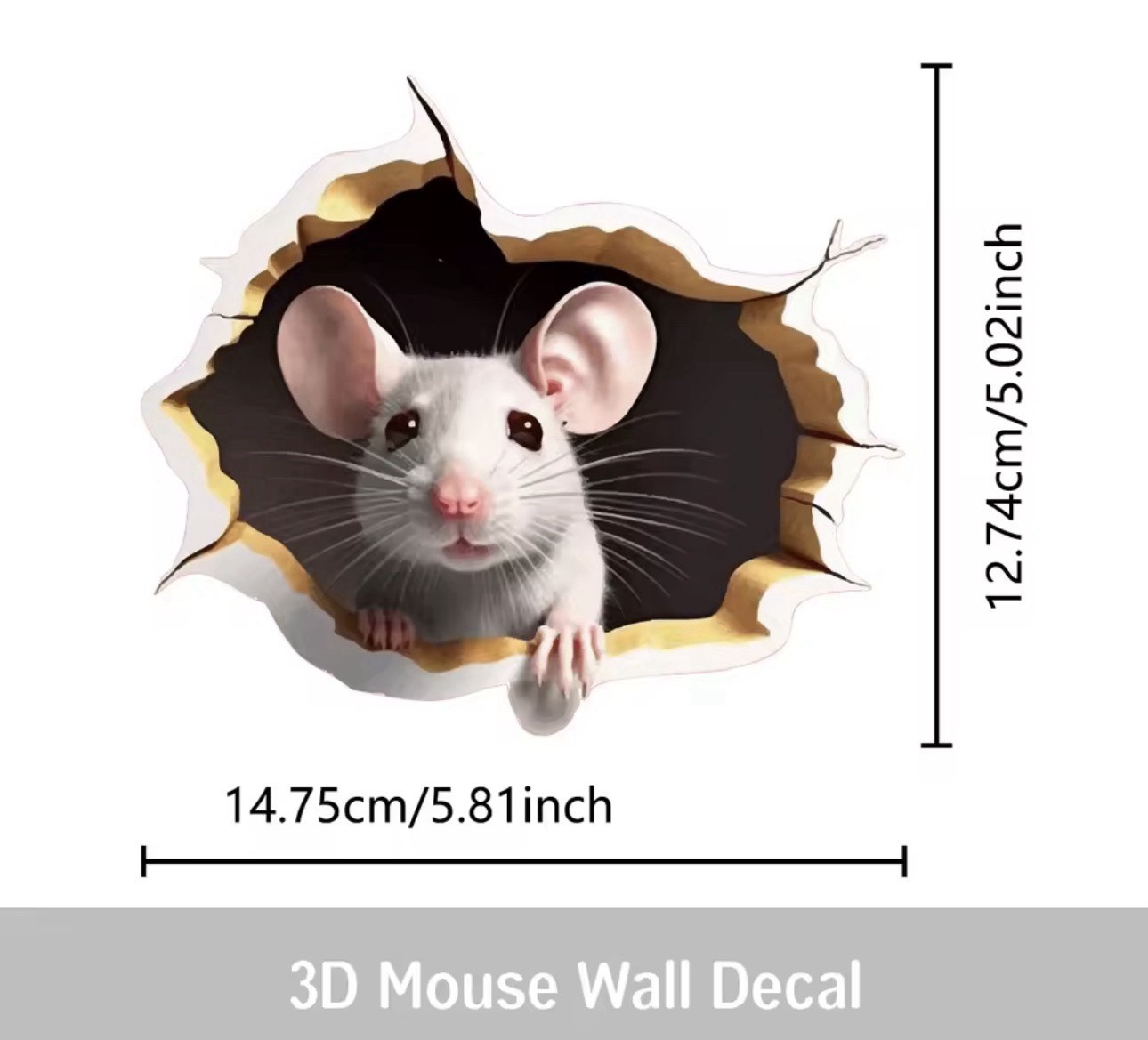 New 3 Pack 3D effect personalized hole sticker reading white mouse Home Decor