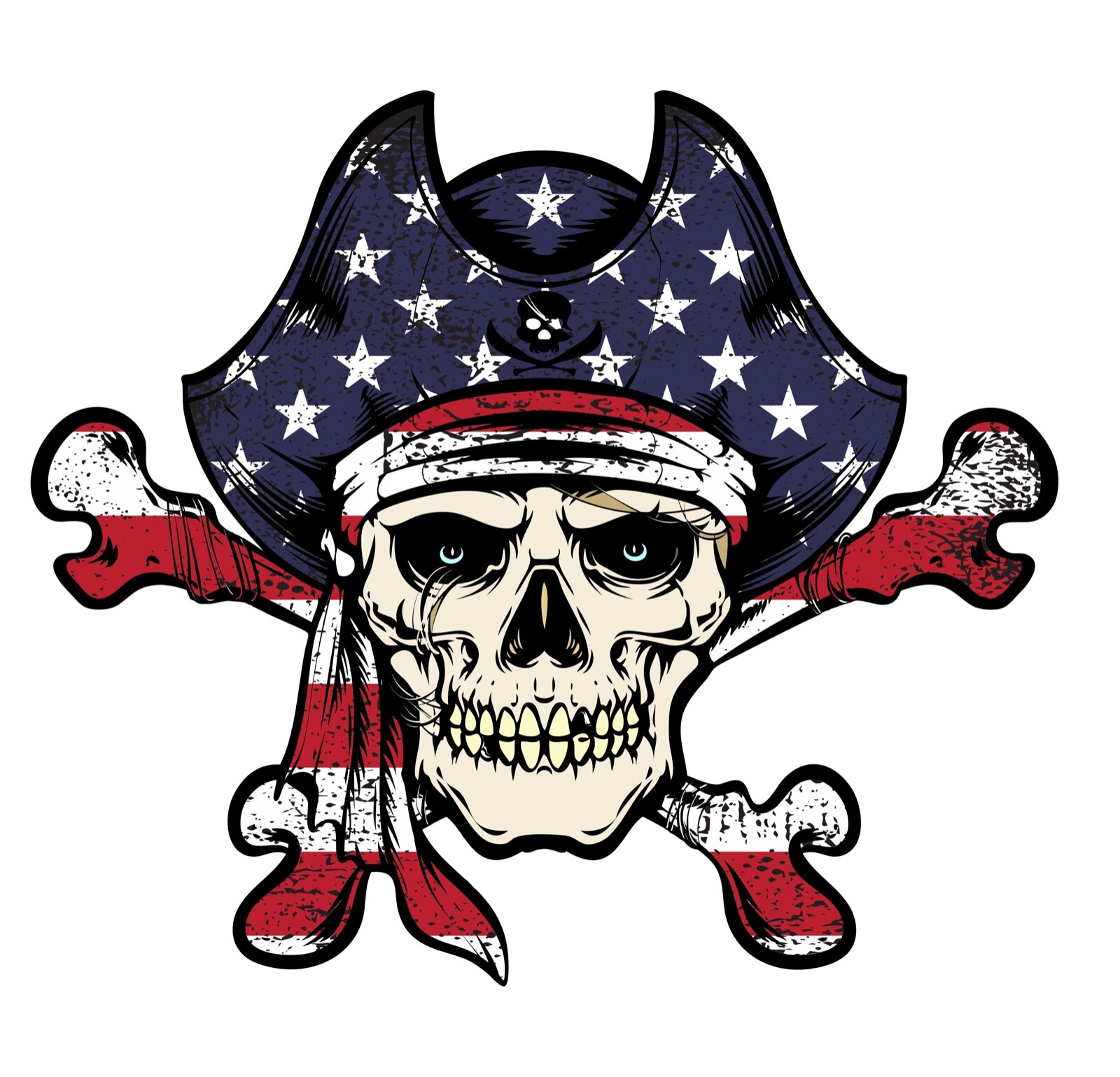 American Flag Pirate Skull Sticker Distressed Grunge Jolly Roger Vinyl Decal New