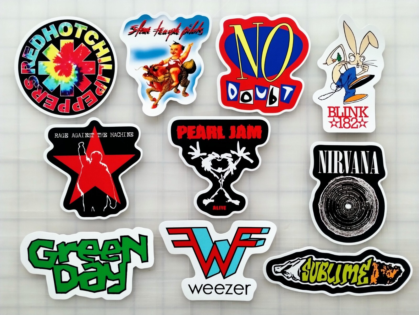 90’s Alt Rock Bands Sticker Pack Vinyl (10) SET 5 Sublime Red Hot Blink Doubt