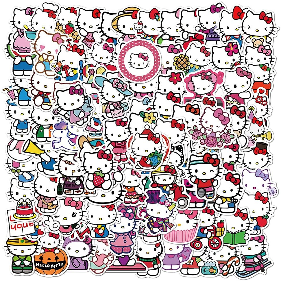 100Pcs Hello Kitty Stickers Pack Kitty White Theme Waterproof Sticker Decals for