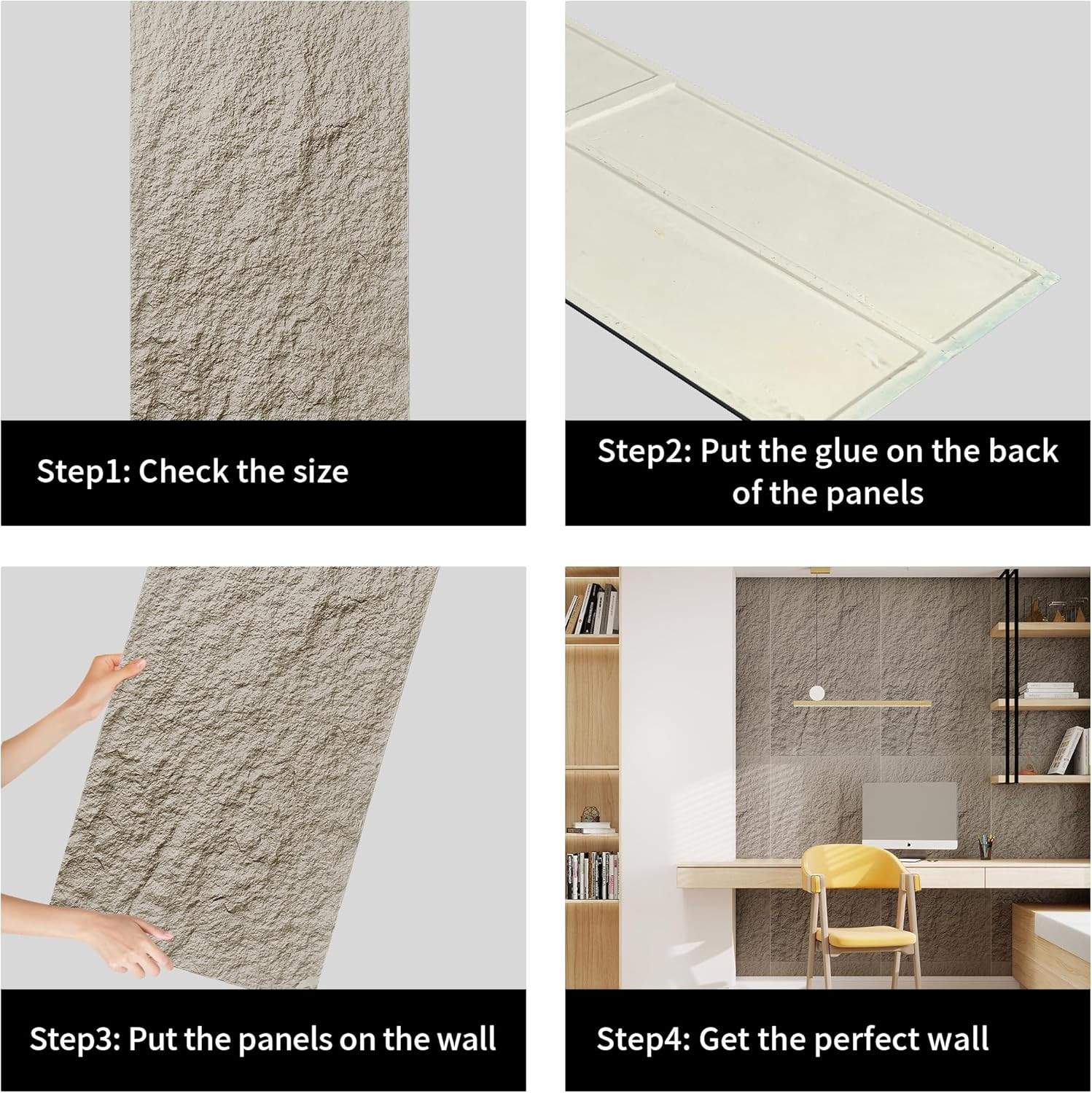 4PCS 3D Grey Stone Texture PU Wall Panels for Stunning Interior Decor