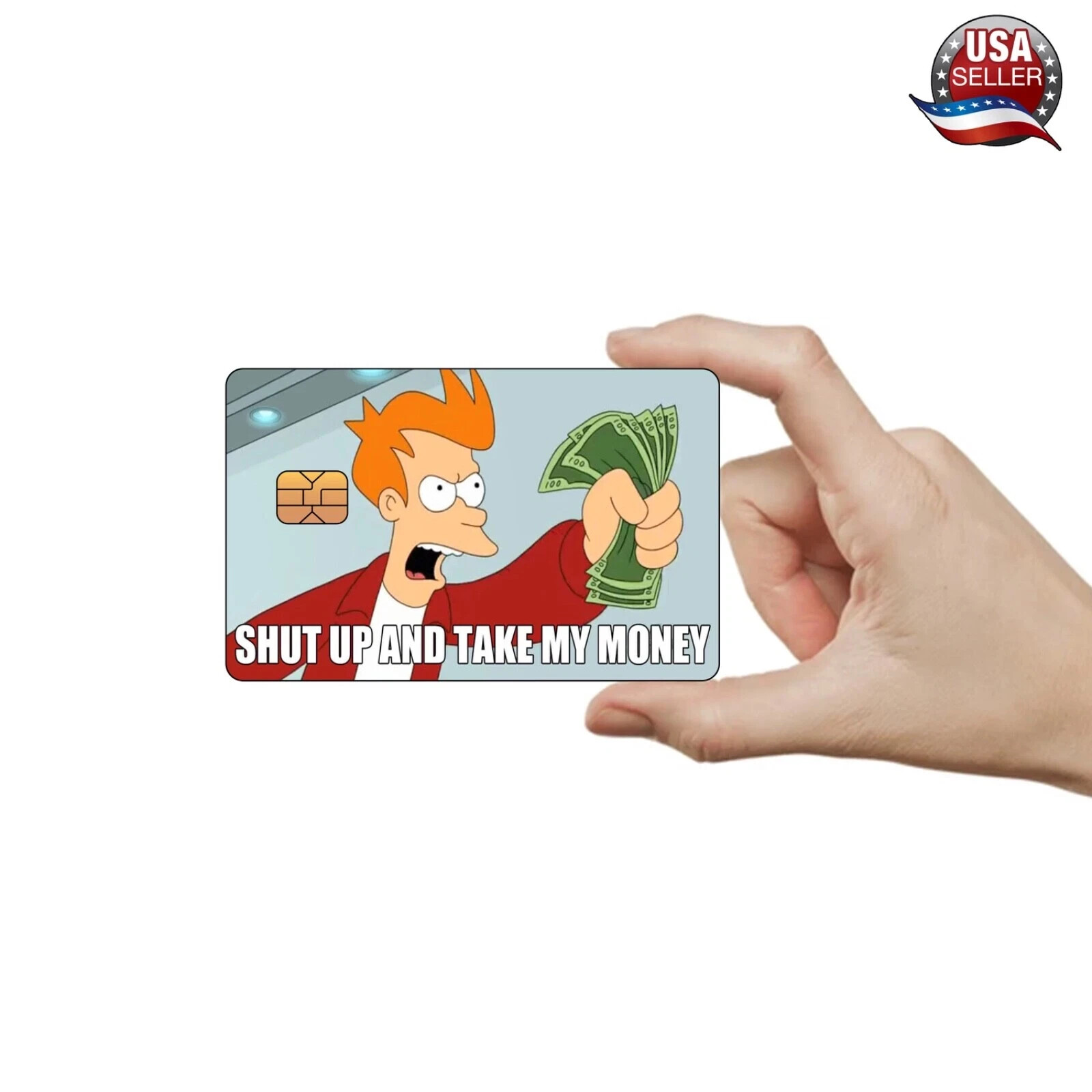 Funny “Take My Money” Meme Sticker (2-Pack) | Fry Credit Card Skin Sticker