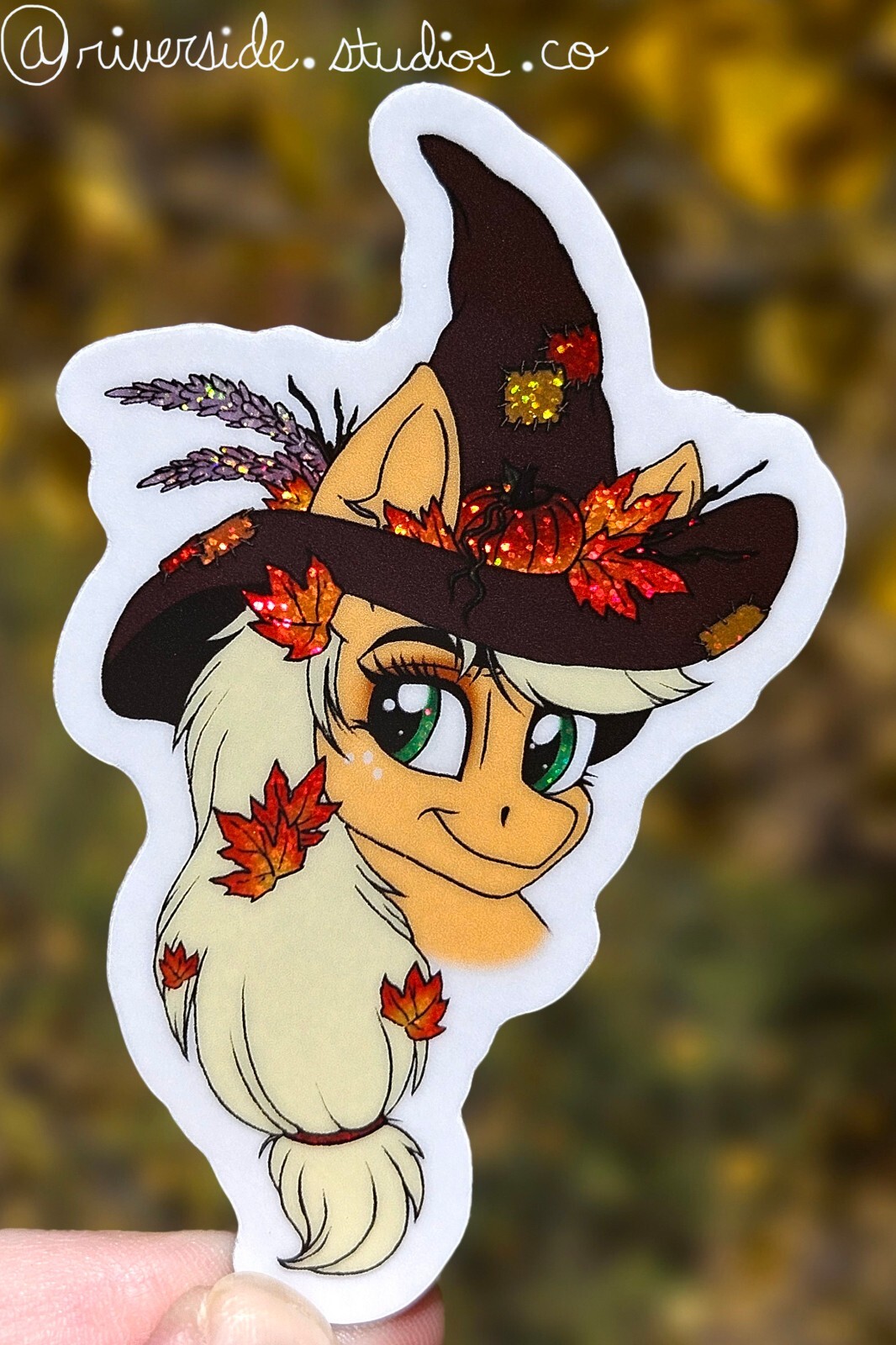 Autumn Fall Witch Applejack Vinyl Glitter Sticker 2″ Original Art My Little Pony