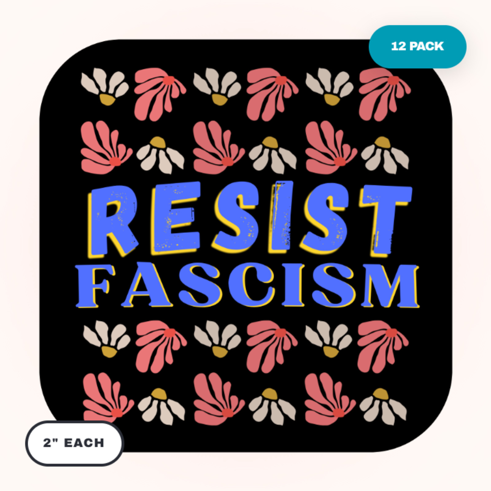 12-Pack RESIST FASCISM Anti-Fascism Stickers 2″ Die-Cut Waterproof Vinyl Decals