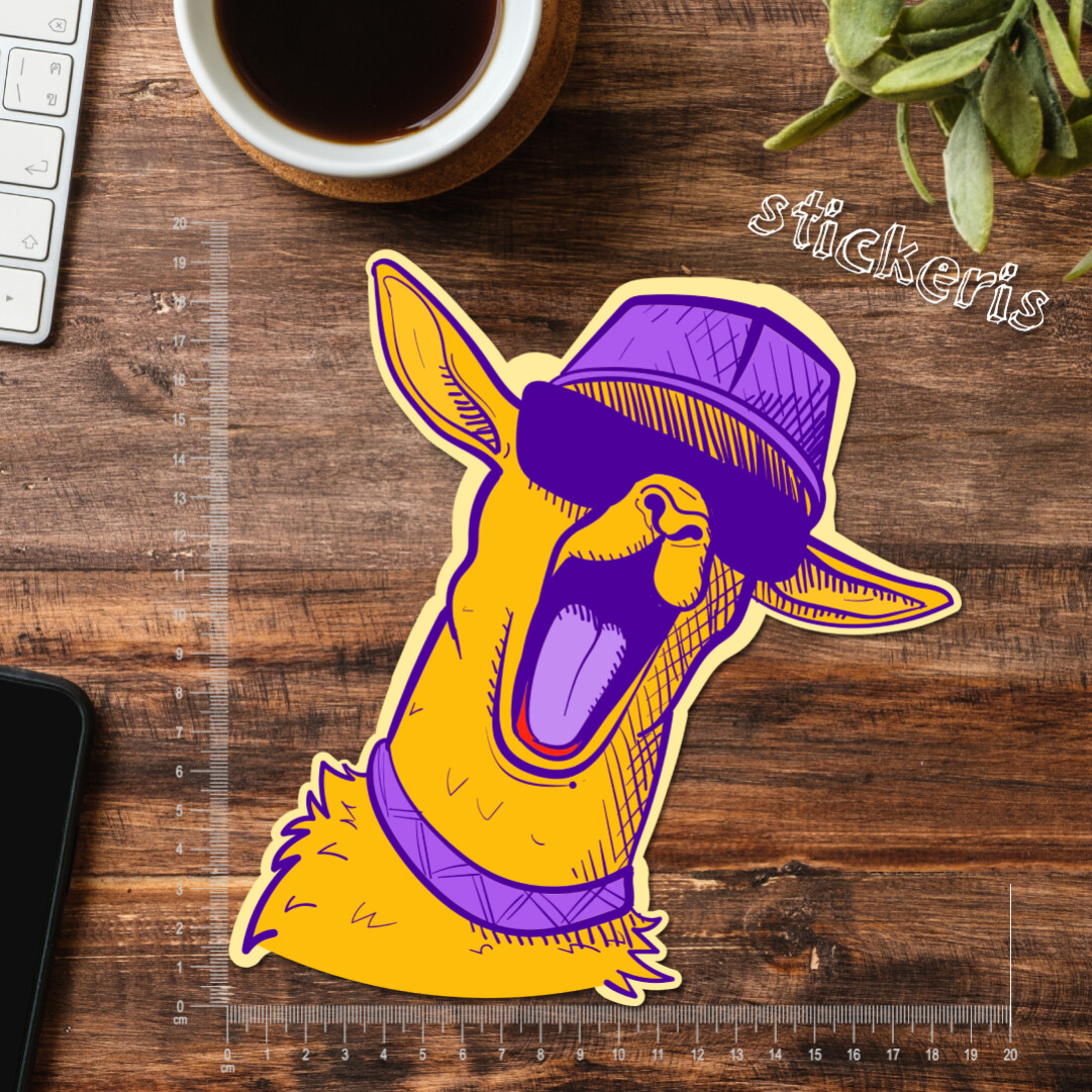 2x Funky alpaca screaming and showing his tongue sticker 2″-11.8″ (up to 47″)