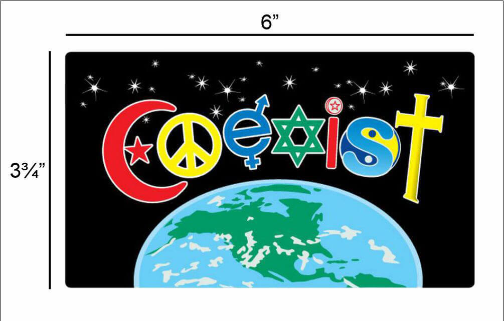 Coexist Earth – Postcard Sized Vinyl Sticker 6″ x 3.75″