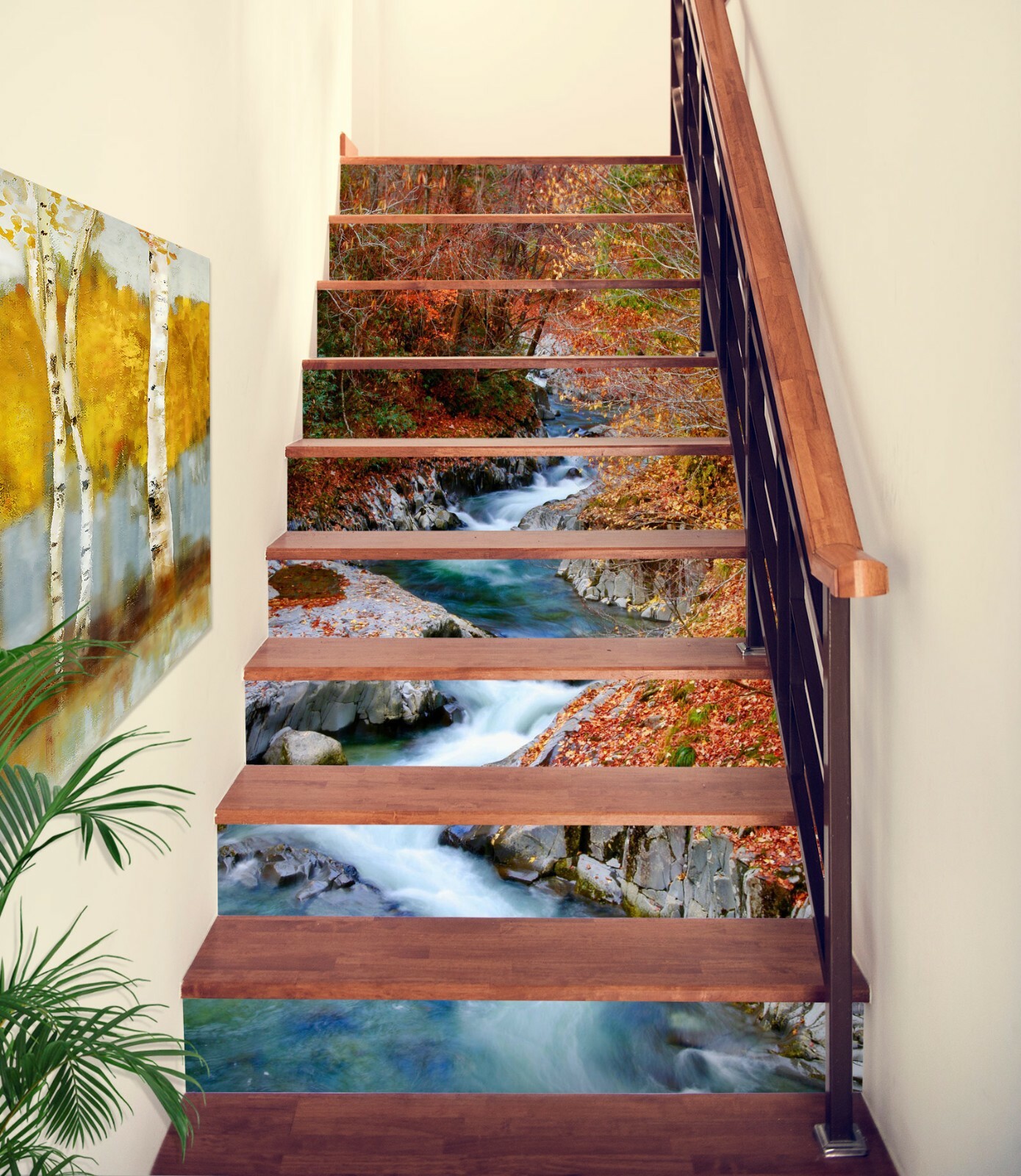 3D River Leaves 452NA Stair Risers Decoration Photo Mural Decal Wallpaper Fay