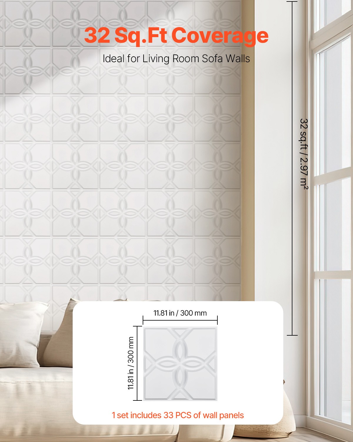 33 Pack White 3D Wall Panels Decorative PVC Tiles 11.8″ X 11.81″ Floral Design