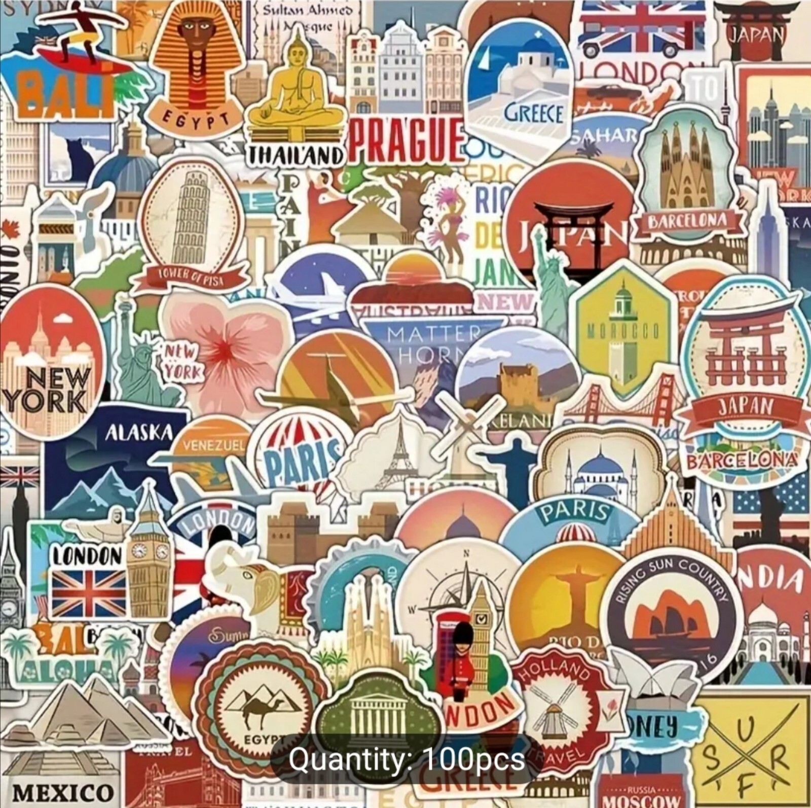 10 PCS Famous Countries Cities Landmarks Locations Travel Stickers BRAND NEW