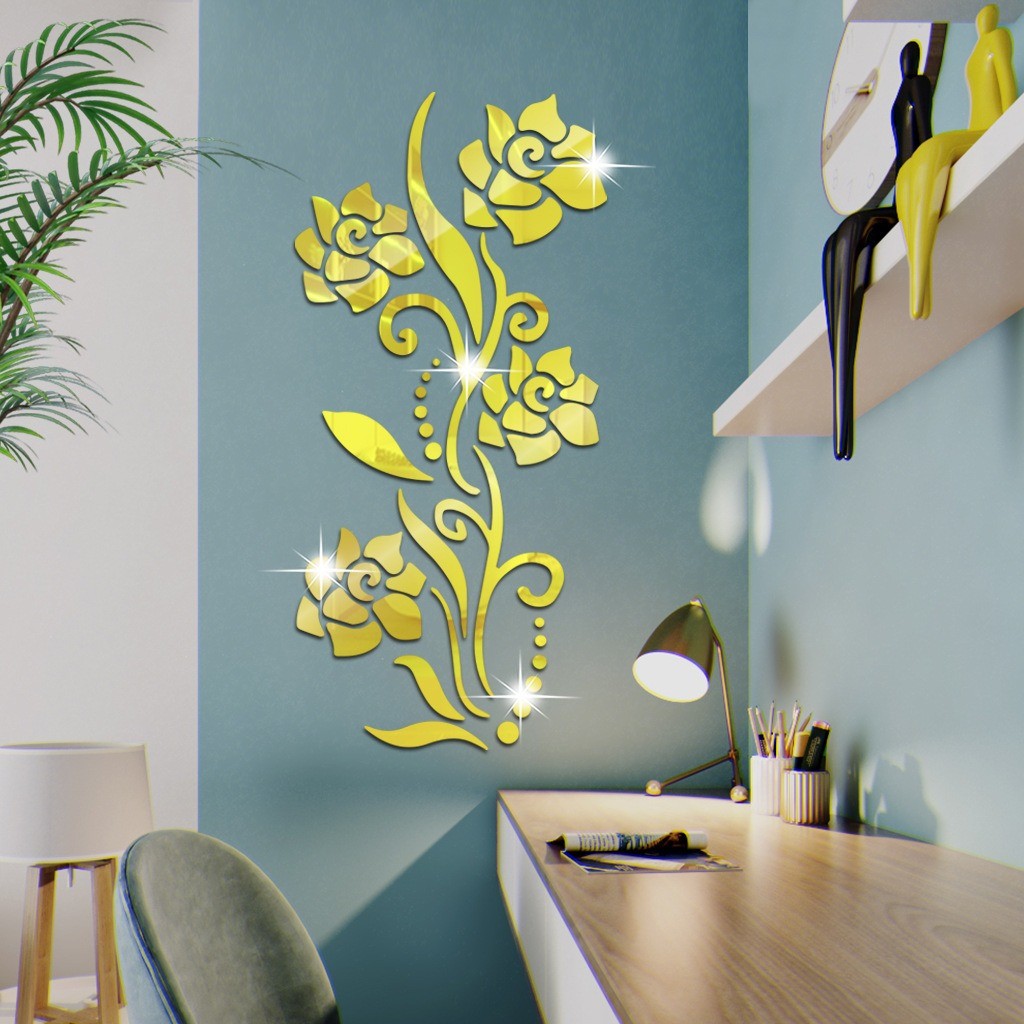 Floral Shape Mirror Panel Detachable Self-Stick Farmhouse Indoor Wall Ornament