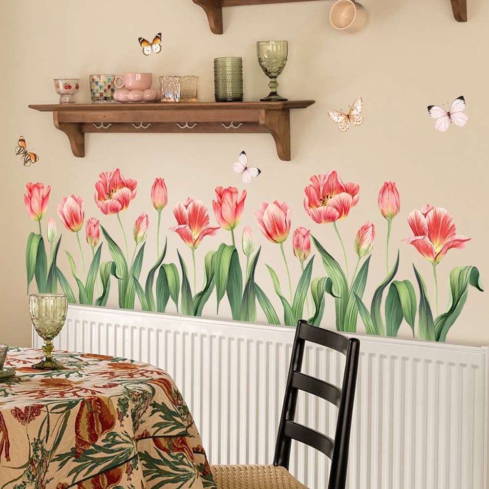 DIY Application Removable Vinyl Wall Stickers Tulip Flower & Butterfly Design