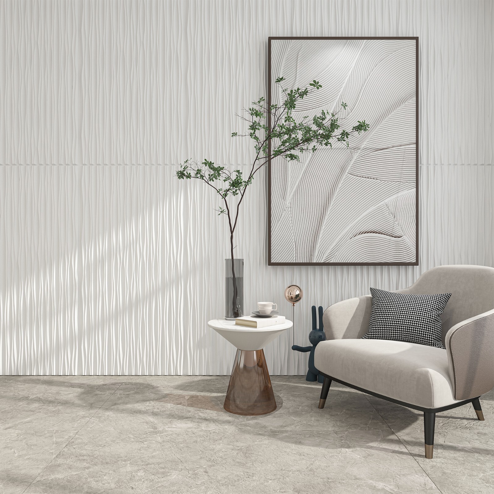6 Pack 48″ x 24″ 3D PVC Wall Panels ,Ceilings,Black or White,Tree groove texture