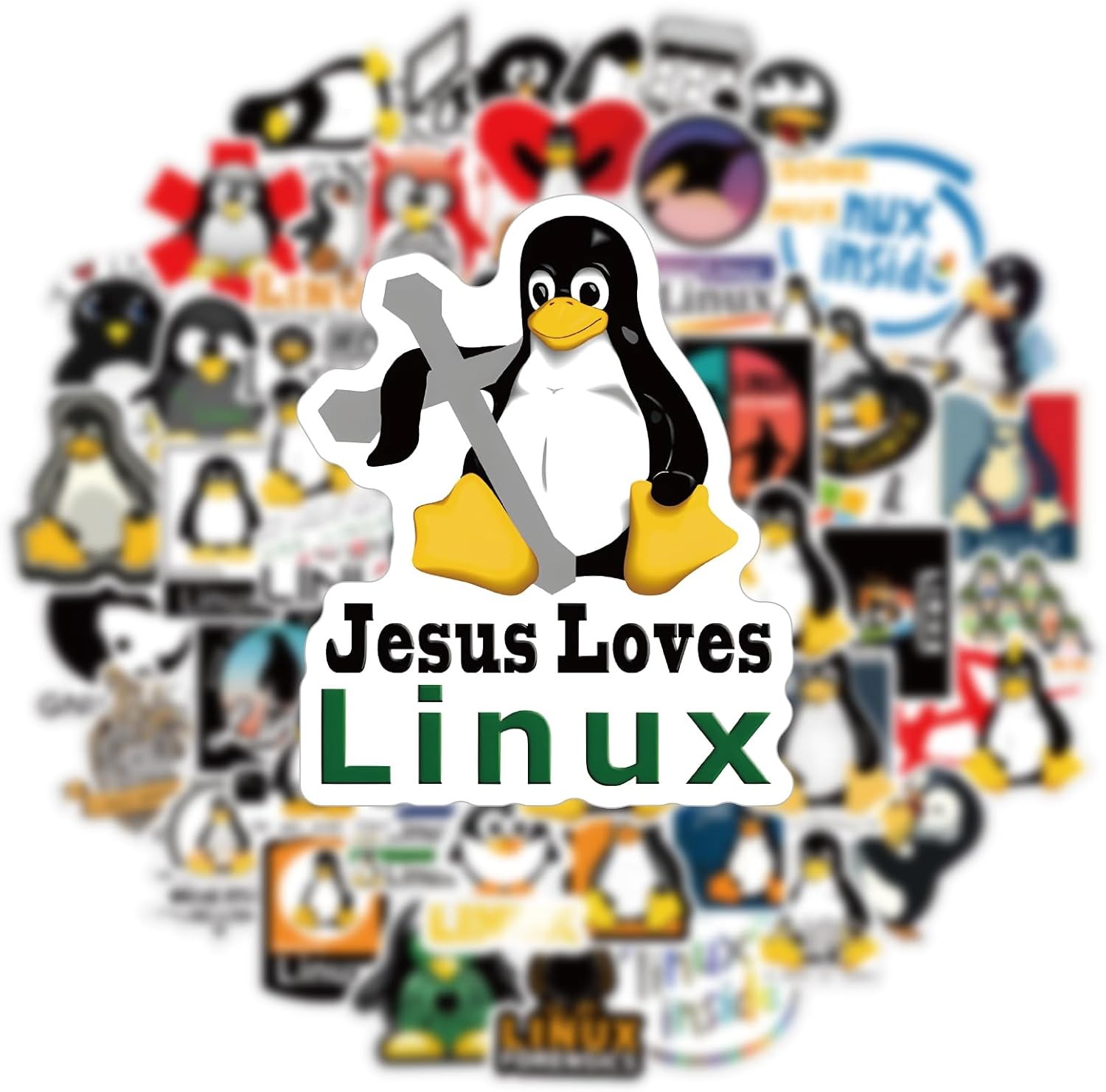 Linux Stickers 62pcs Work Decals Aesthetic Waterproof Vinyl Pack White