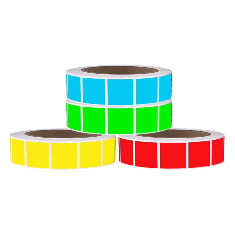 4 Rolls Colored Self Adhesive Labels: 1 X 1 Inch Removable Square Color Coding