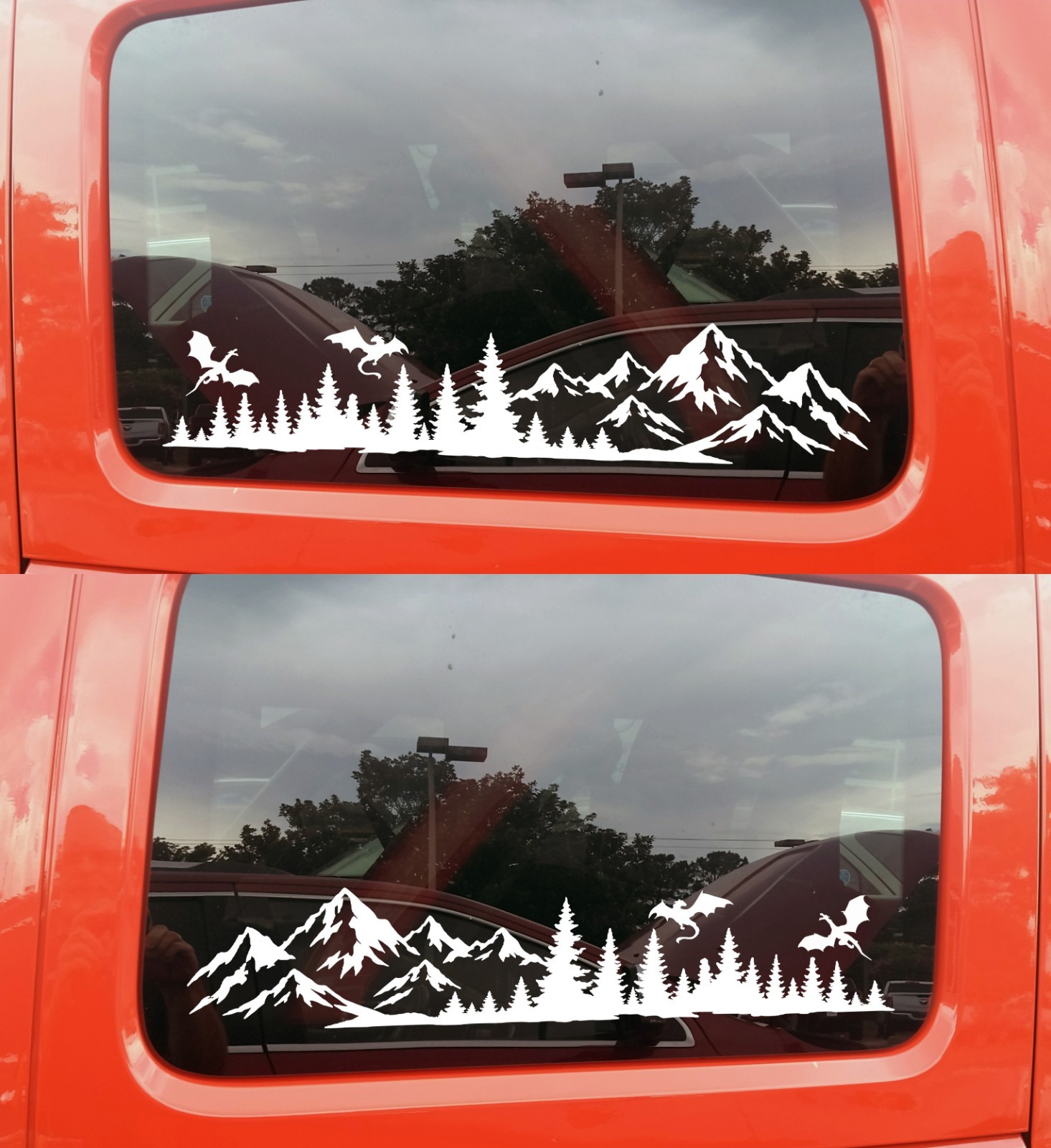 Mirrored Dragon Forest Mountain Vinyl Decal Pair RV Truck Camper Graphics V4