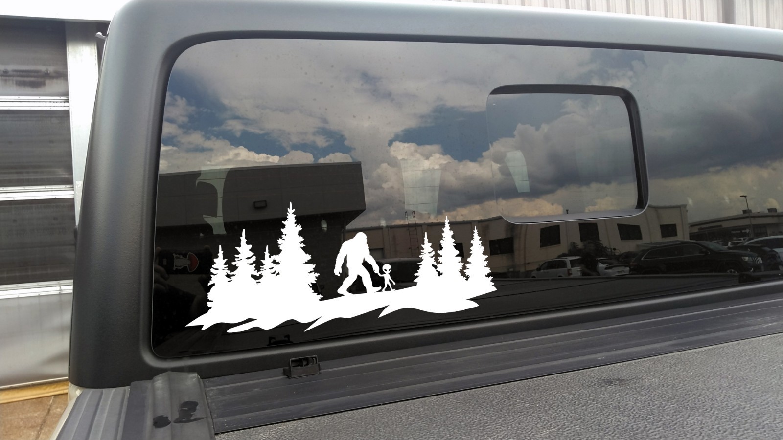 Bigfoot and Alien Walking in Forest Vinyl Decal | Sasquatch Sticker | Cryptid