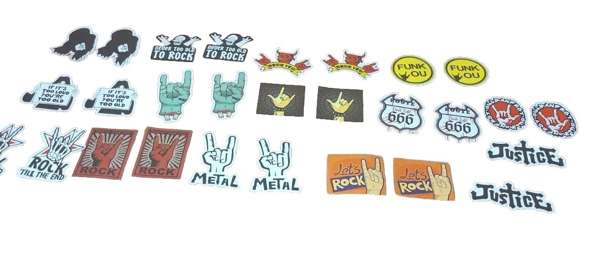 Lot Of 28 Vinyl Rock Metal Stickers Rock You Homer Simpson Justice Let’s Rock