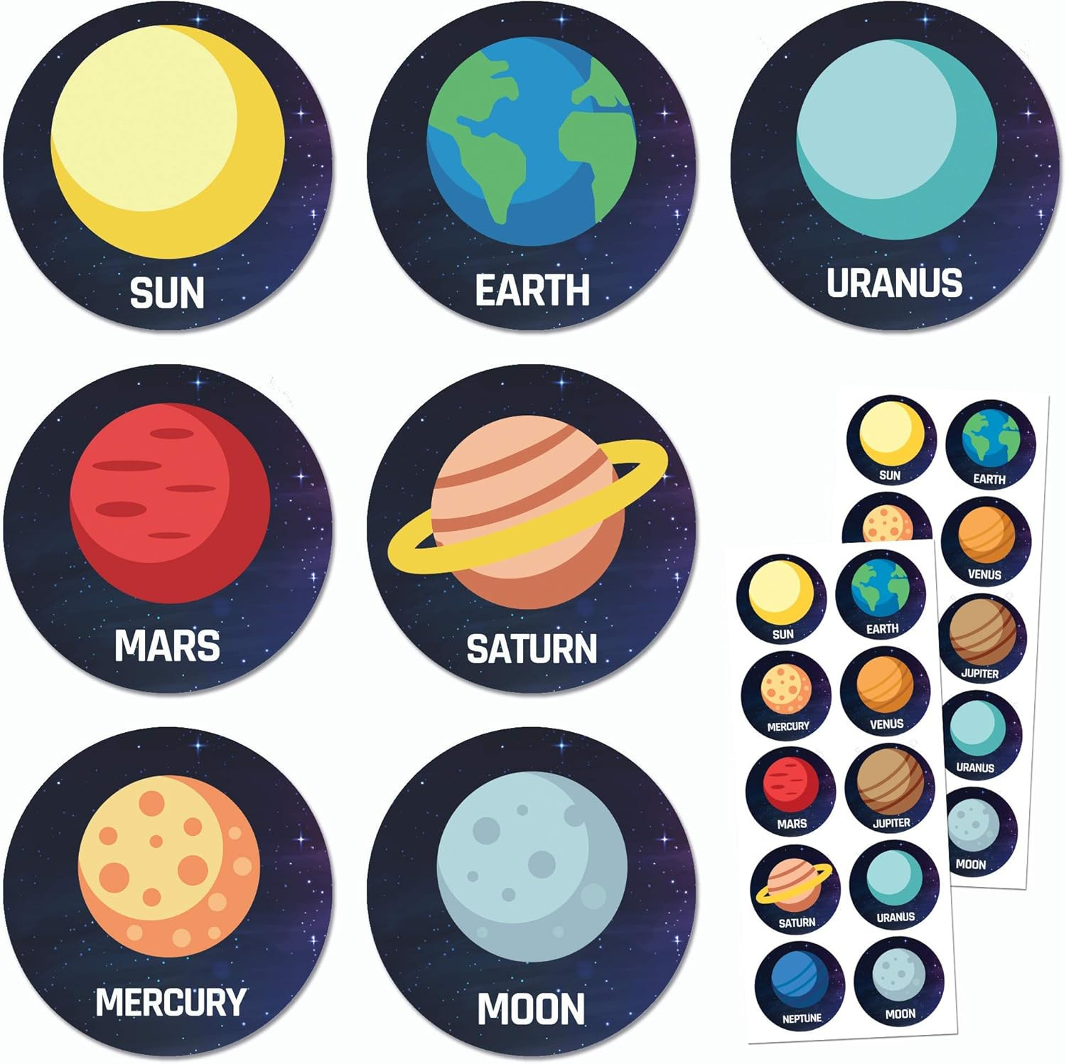 Planet Solar System Stickers, 1.5″ – 20 Sheets, 200 Stickers