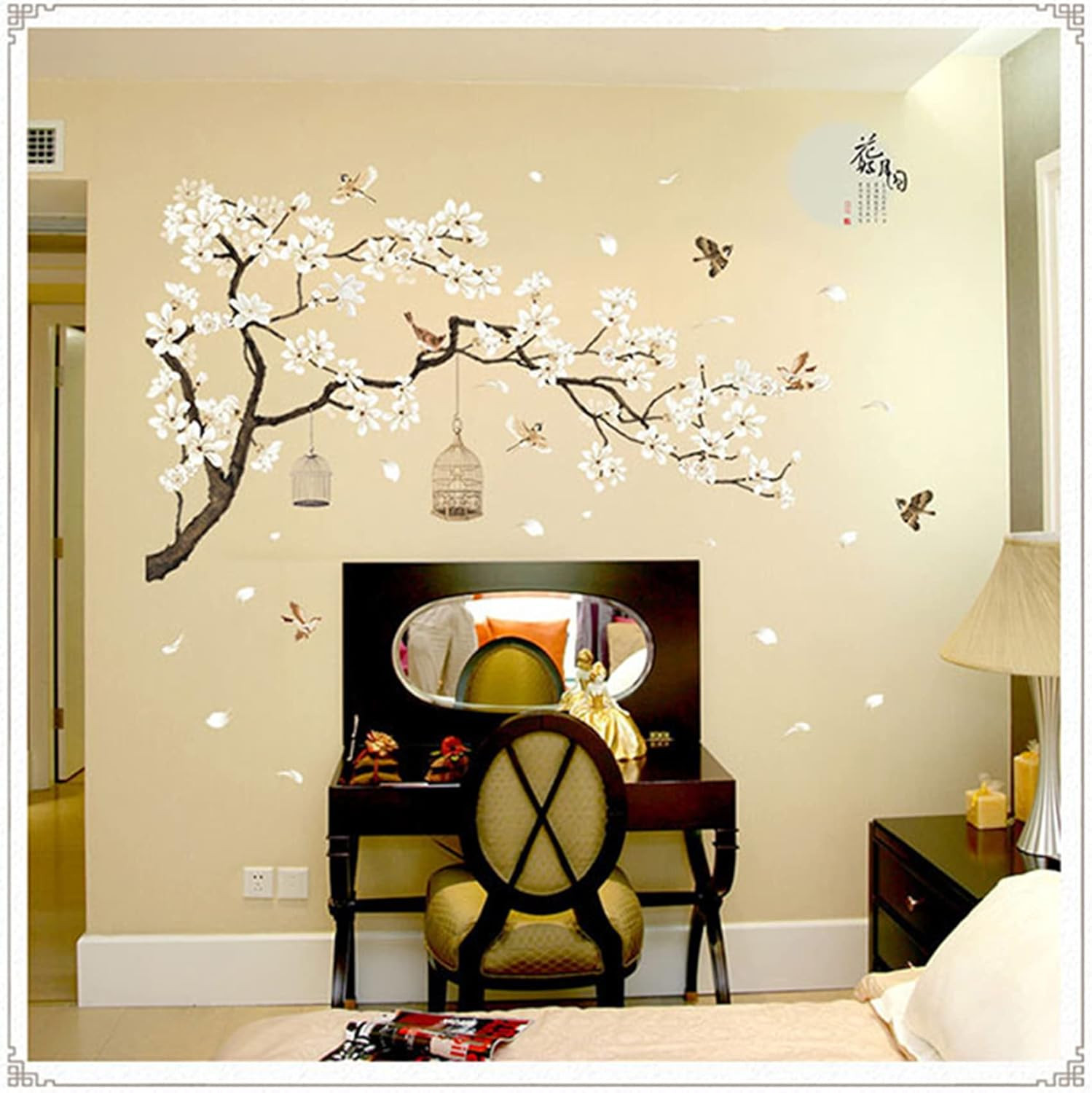 Large White Flower Wall Stickers, 50″X74″ Removable DIY Romantic Cherry Blossom