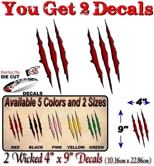 Ripped Claw Marks Vinyl Decals 2 Pack Red 4″x 9″ or 6″x 13″