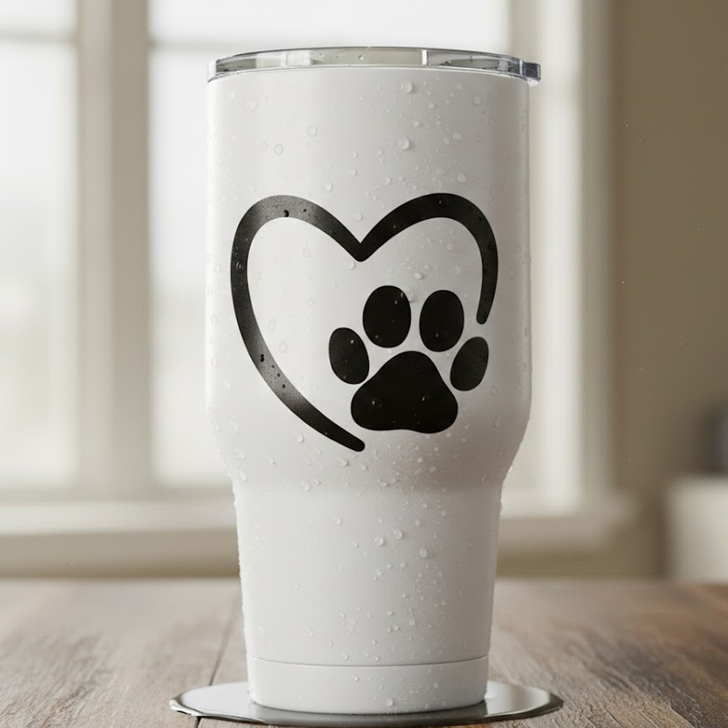 Pack Dog Paw Stickers White 3.5″ Wide Decals Heartbeat Love Footprints Vinyl