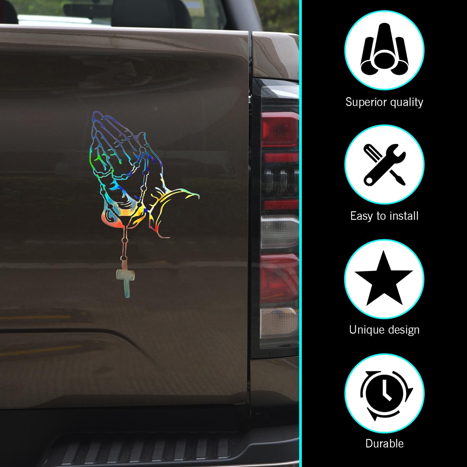 1 PC Praying Hand Decal Sticker, Premium Vehicle Decals, Praying Hands & Rosa…