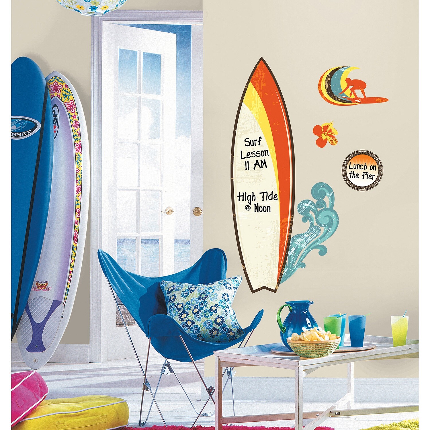 2 packages Surfboard RoomMates Decals Set of 11 pieces each Removable Dry Erase