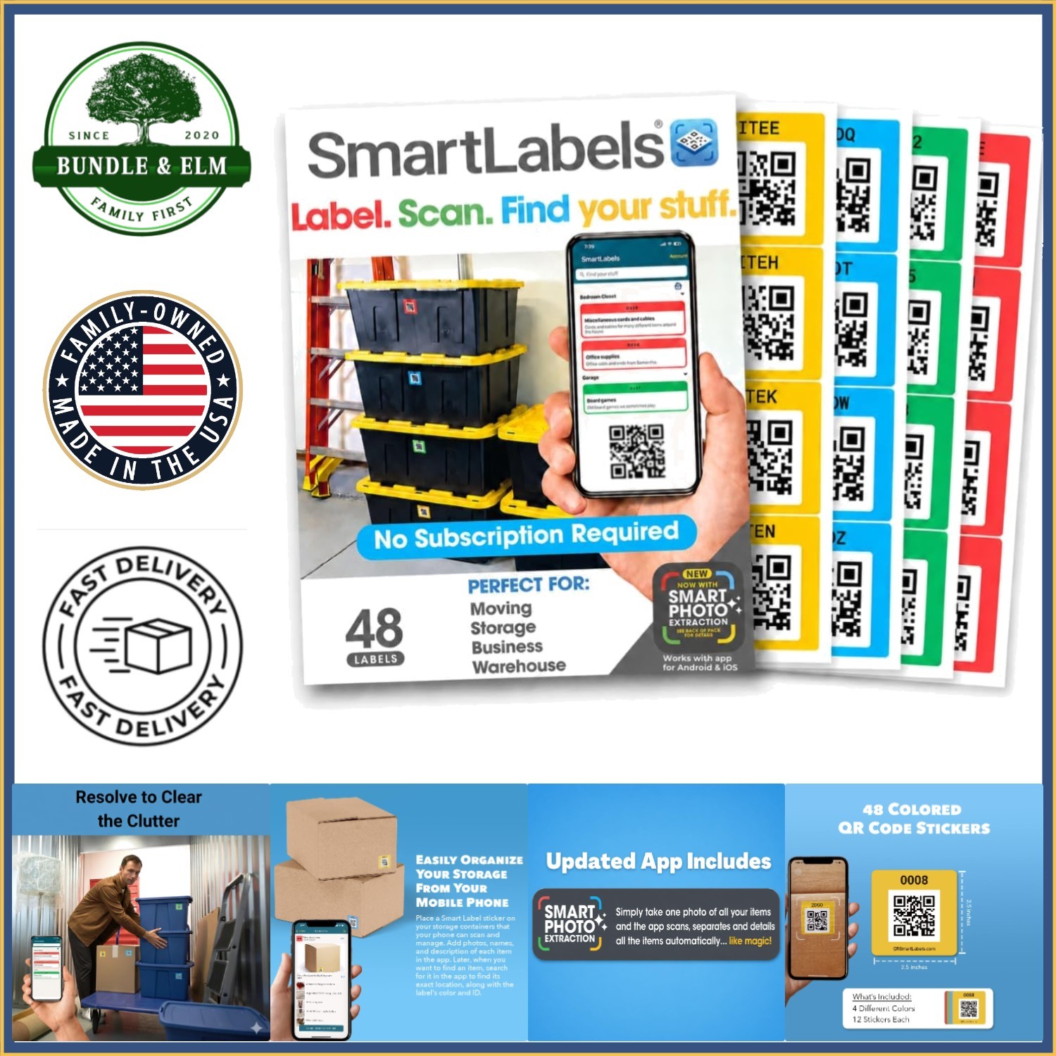 Color-Coding QR Code Stickers, 2.5 Inch Labels for Simplified Storage Management