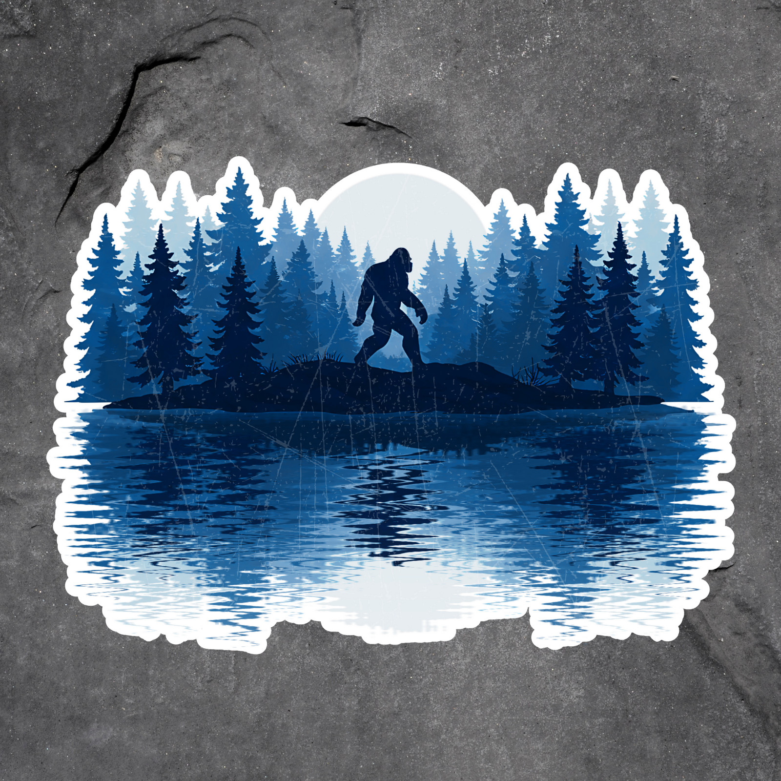 Bigfoot Sticker Vinyl Decal Forest Lake Reflection Wilderness Outdoor Art