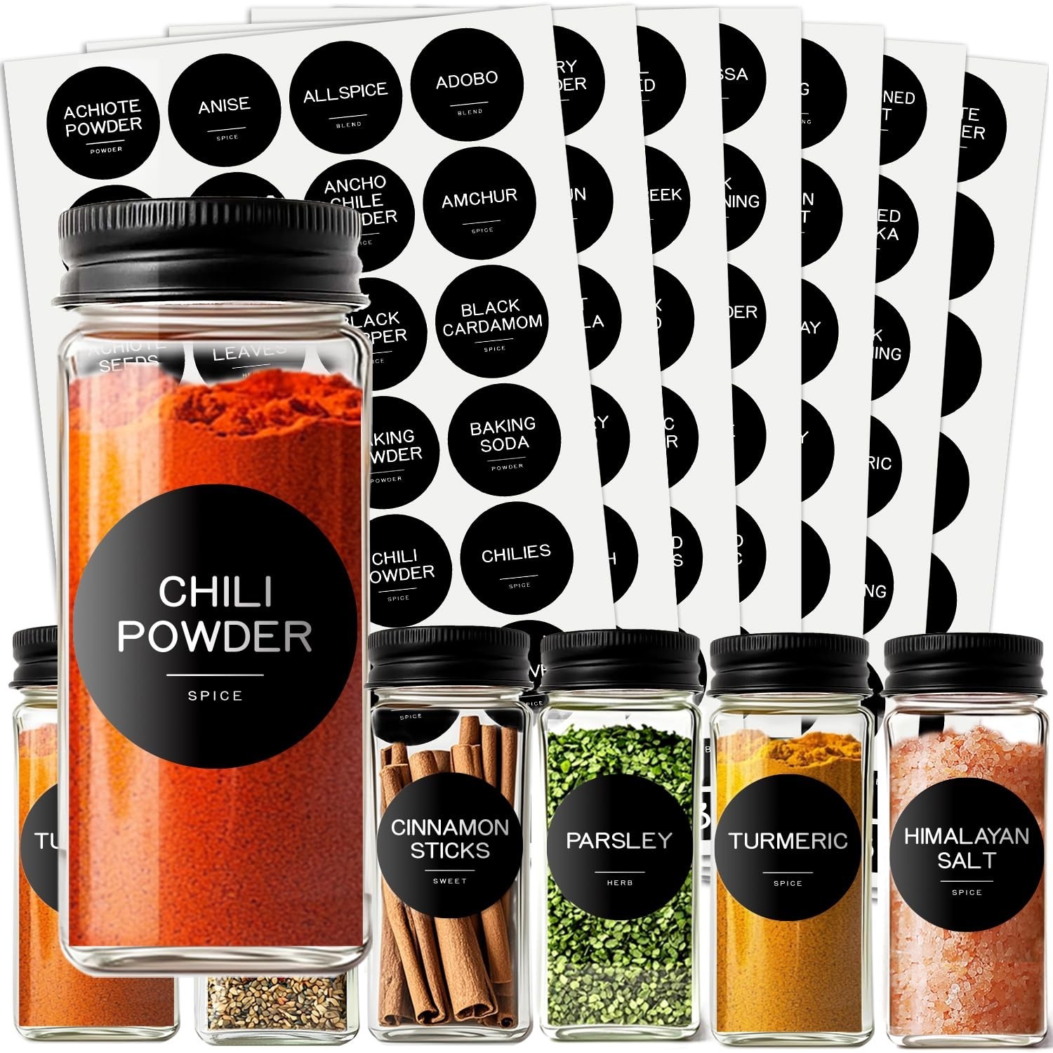 245 Spice Jar Labels – Round Preprinted Minimalist Waterproof Stickers for Ki…