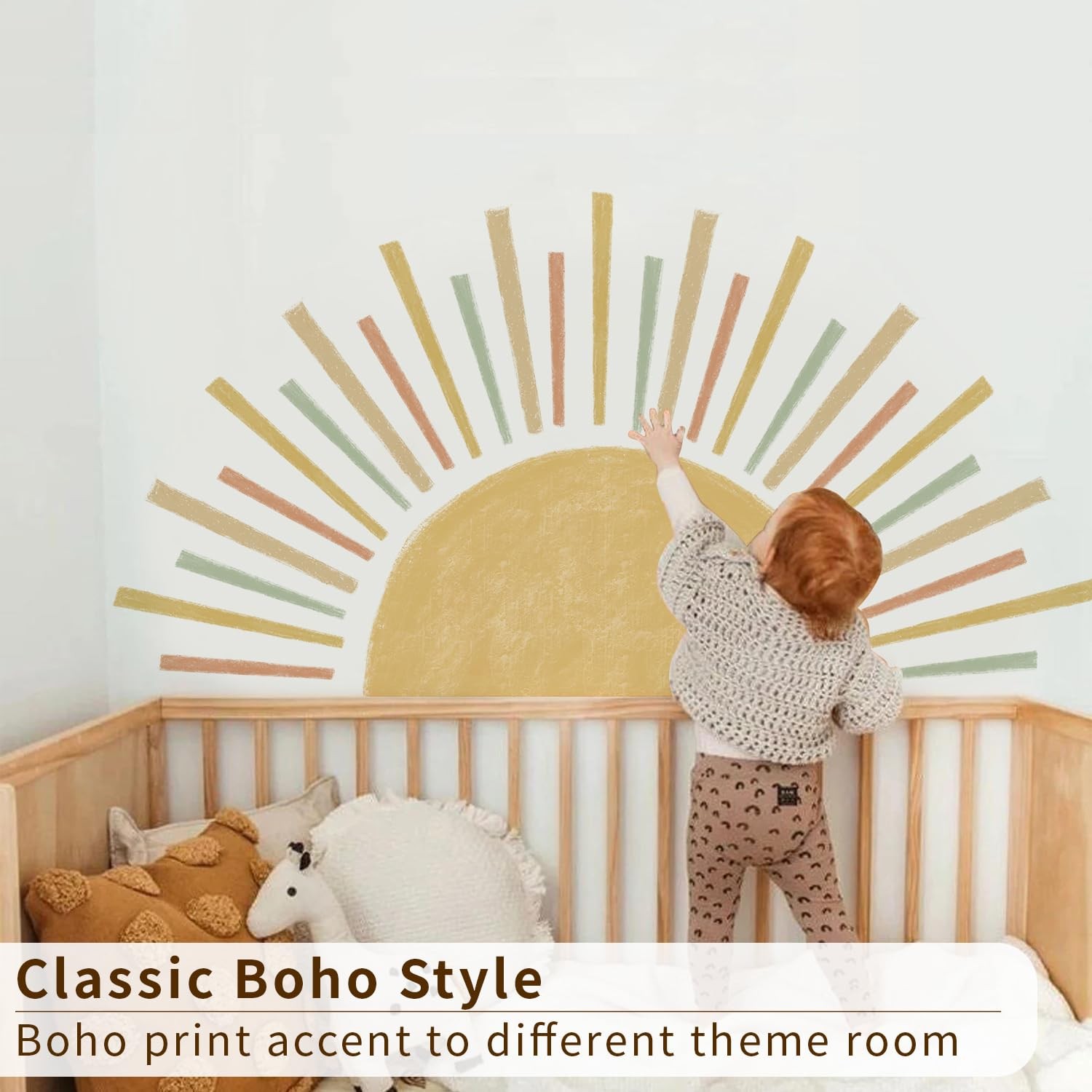 Large Boho Half Sun Wall Decals Peel and Stick, Pastel Sun Decal Sunrise Wall…