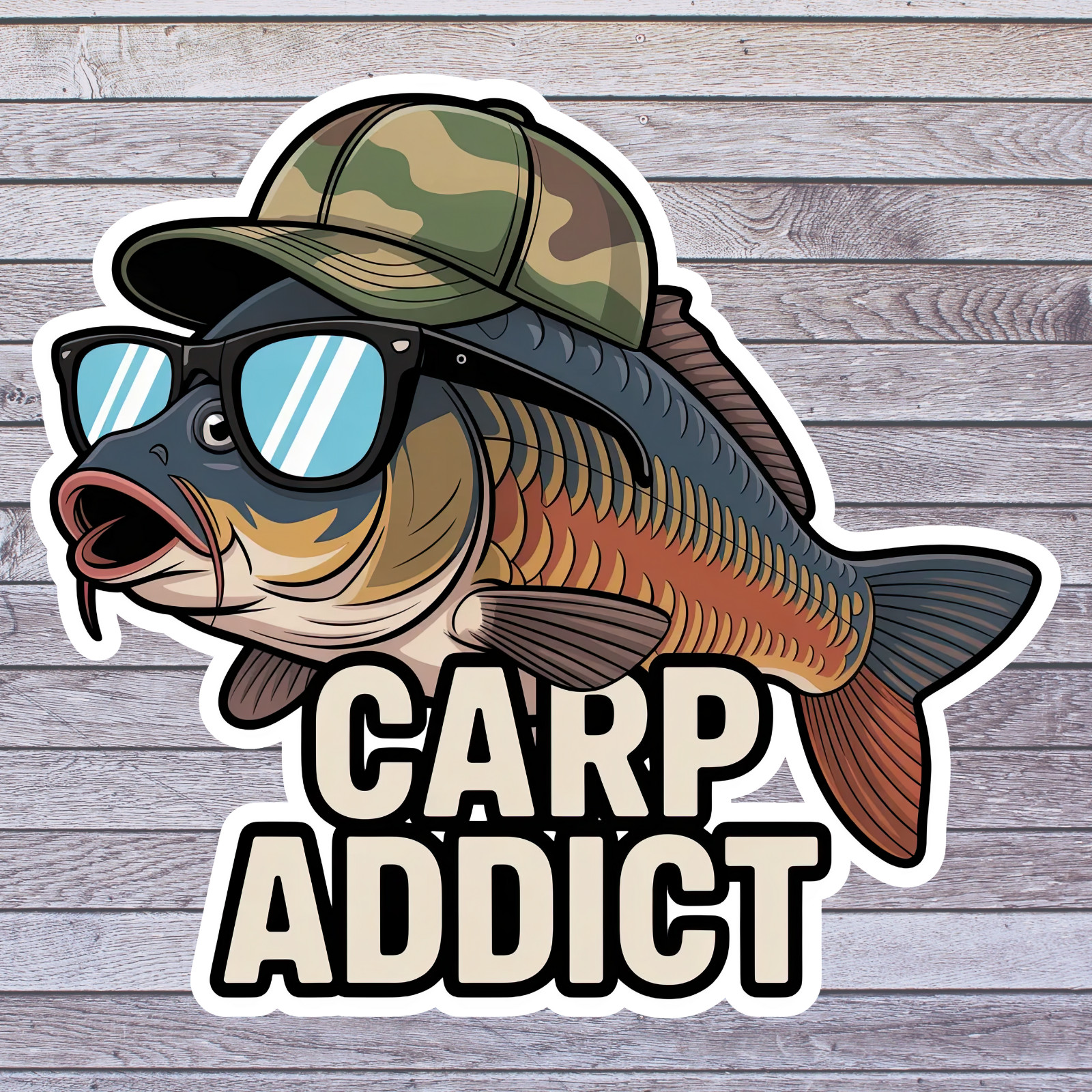 Fishing Sticker Vinyl Decal Carp Addict Funny Fisherman Fish Graphic 5″