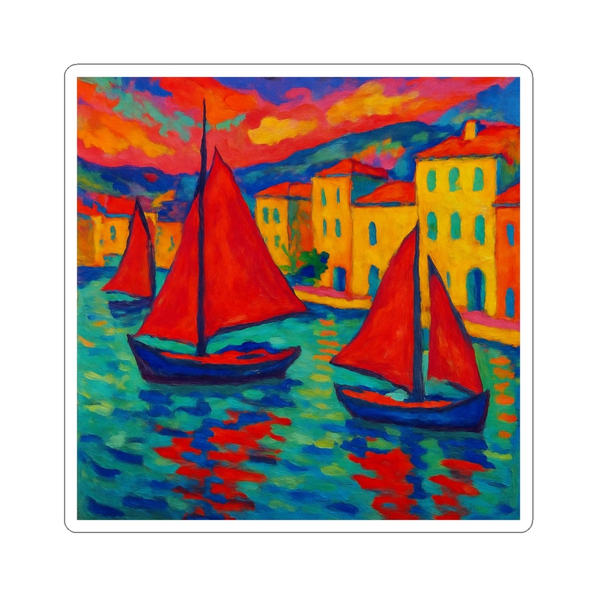 Sticker Fauvist Mediterranean Harbor 2×2 3×3 4×4 6×6