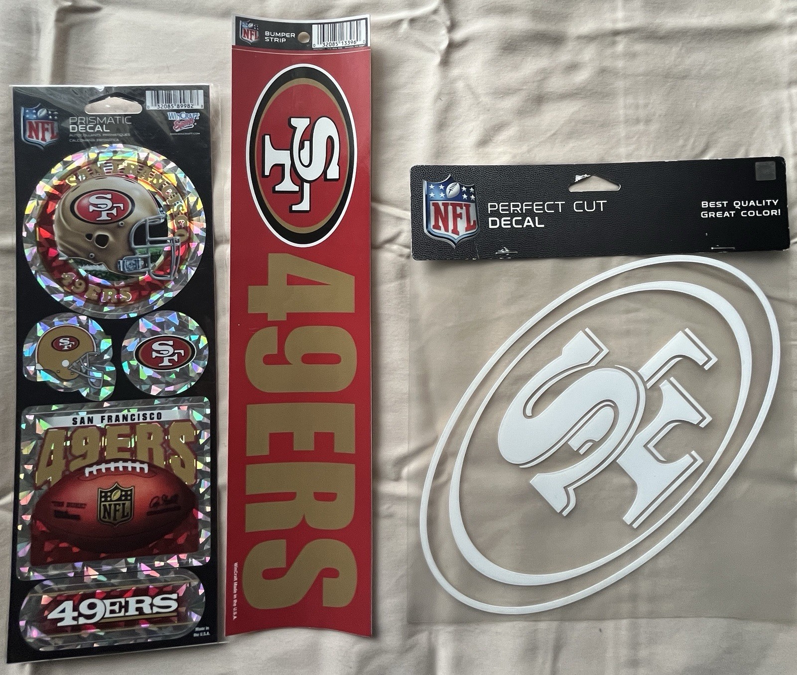 San Francisco 49ers Prismatic Decal Stickers + Bumper Sticker + 8″ x 8″ Decal