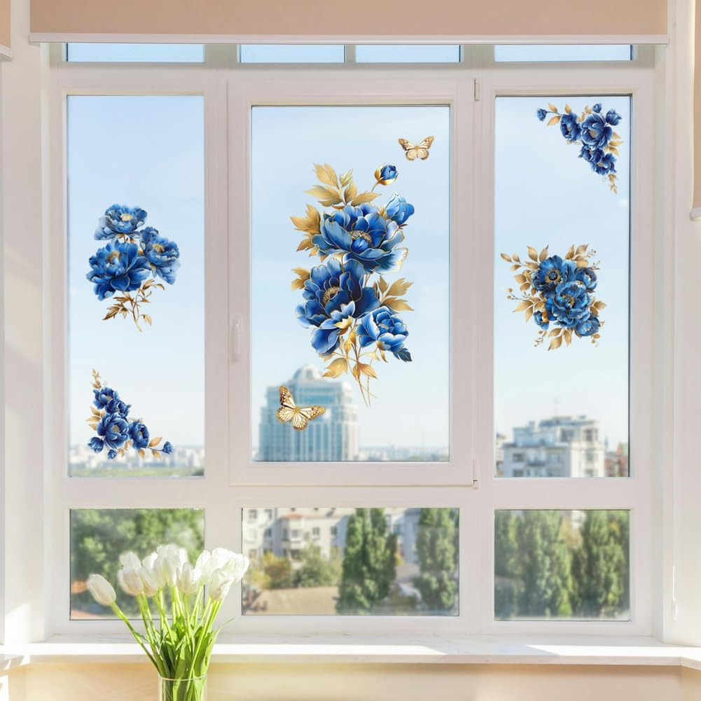 Rub on Transfer Sticker for Furniture Crafts Decor 6″X12″ Blue and Gold Peonies