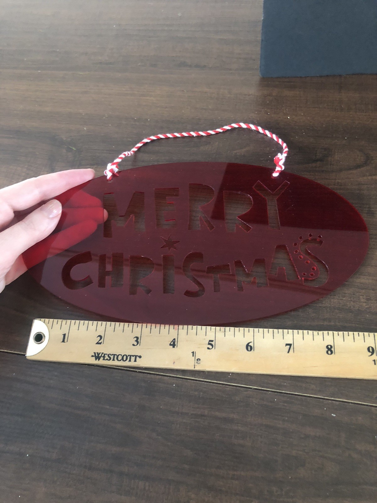MERRY CHRISTMAS TREE WINDOW WALL window sign Vintage Red Plastic