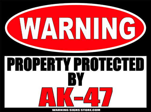 AK-47 Funny Stickers Two Pack of Vinyl Warning Sign Decals 6″ wide WS259