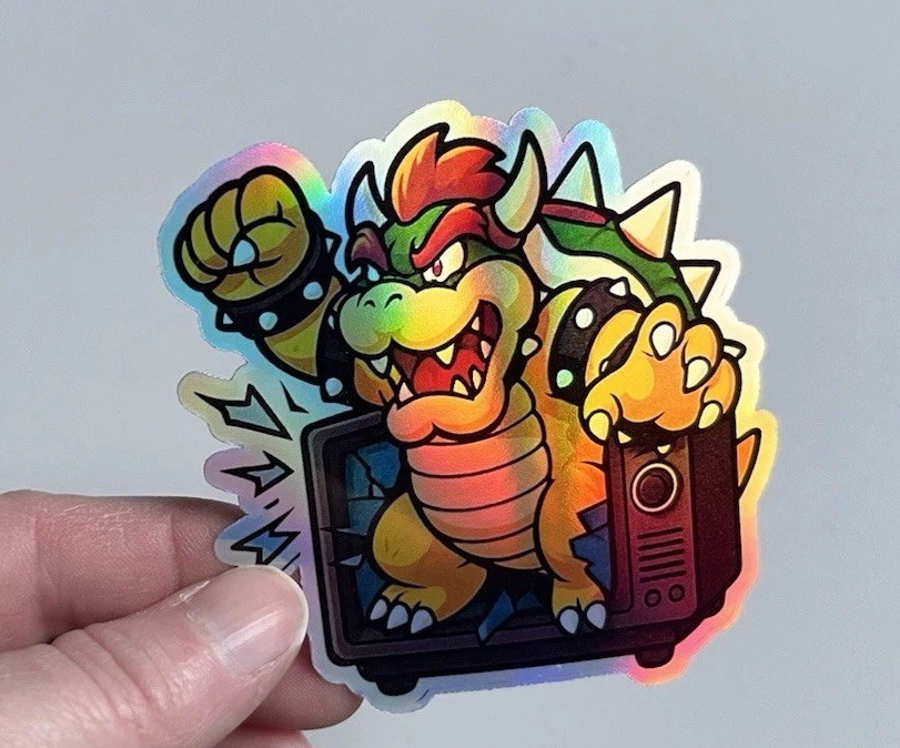 Bowser King Koopa Super Mario Waterproof Holographic 3inch Sticker