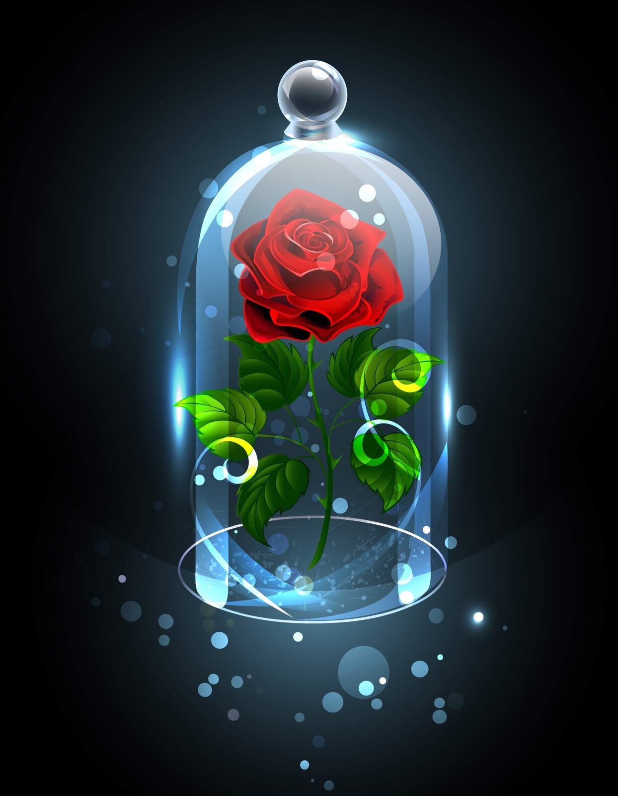4” Rose Under Dome Sticker Red Magical Enchanted Beauty Fairy Tale
